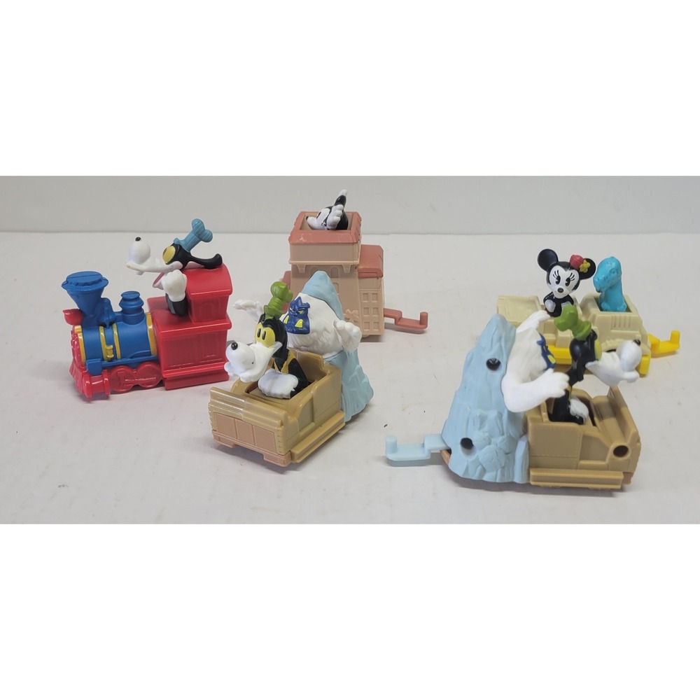 Disney Theme Park Attraction Train Toy Set Mickey Minnie Goofy 5pc Lot Vintage